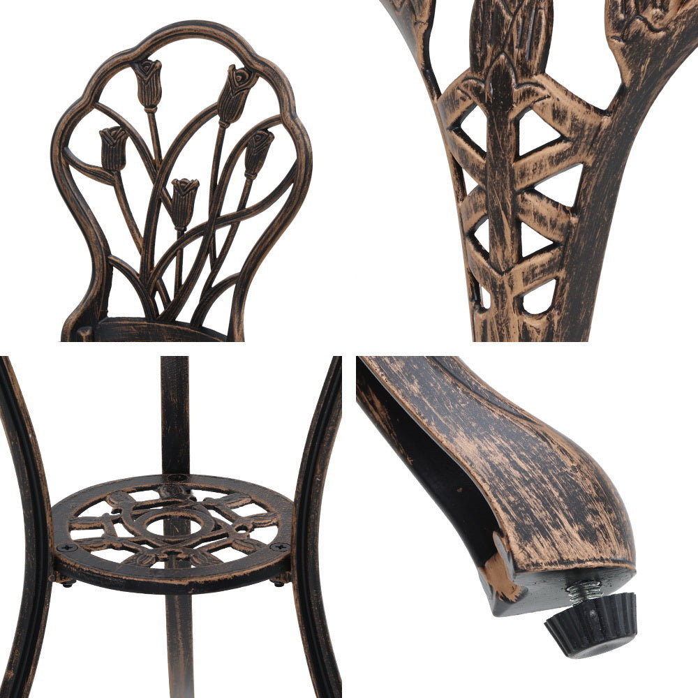 Marlook 3PC Outdoor Setting Bistro Set Chairs Table Cast Aluminum Patio Furniture Tulip Bronze