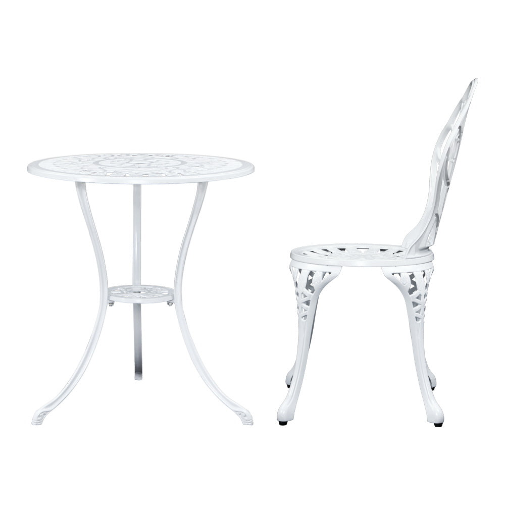 Marlook 3PC Outdoor Setting Bistro Set Chairs Table Cast Aluminum Patio Furniture Tulip White
