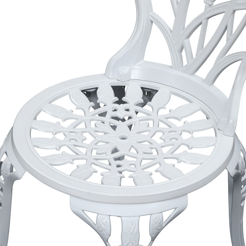 Marlook 3PC Outdoor Setting Bistro Set Chairs Table Cast Aluminum Patio Furniture Tulip White