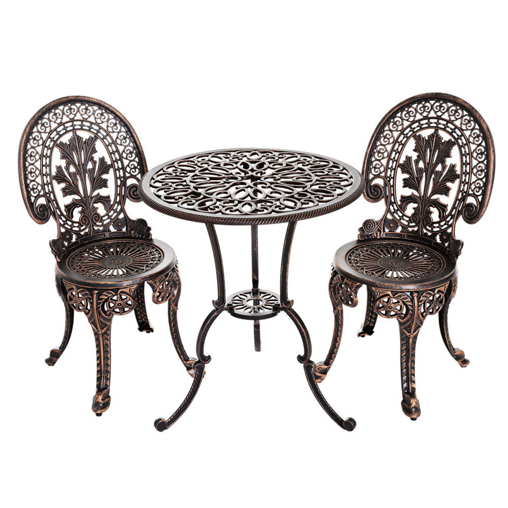 Marlook 3PC Patio Furniture Outdoor Bistro Set Dining Chairs Aluminium Bronze
