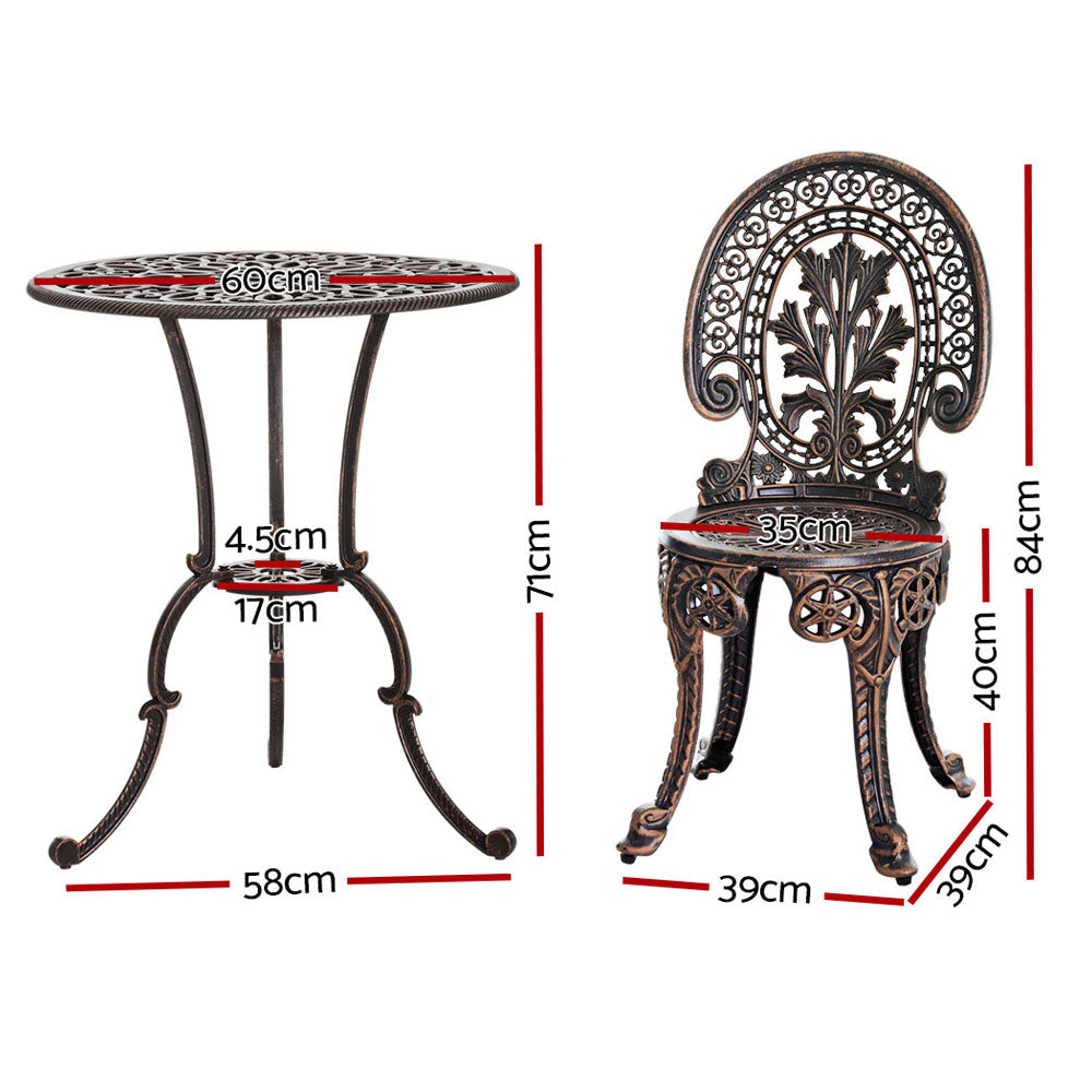 Marlook 3PC Patio Furniture Outdoor Bistro Set Dining Chairs Aluminium Bronze