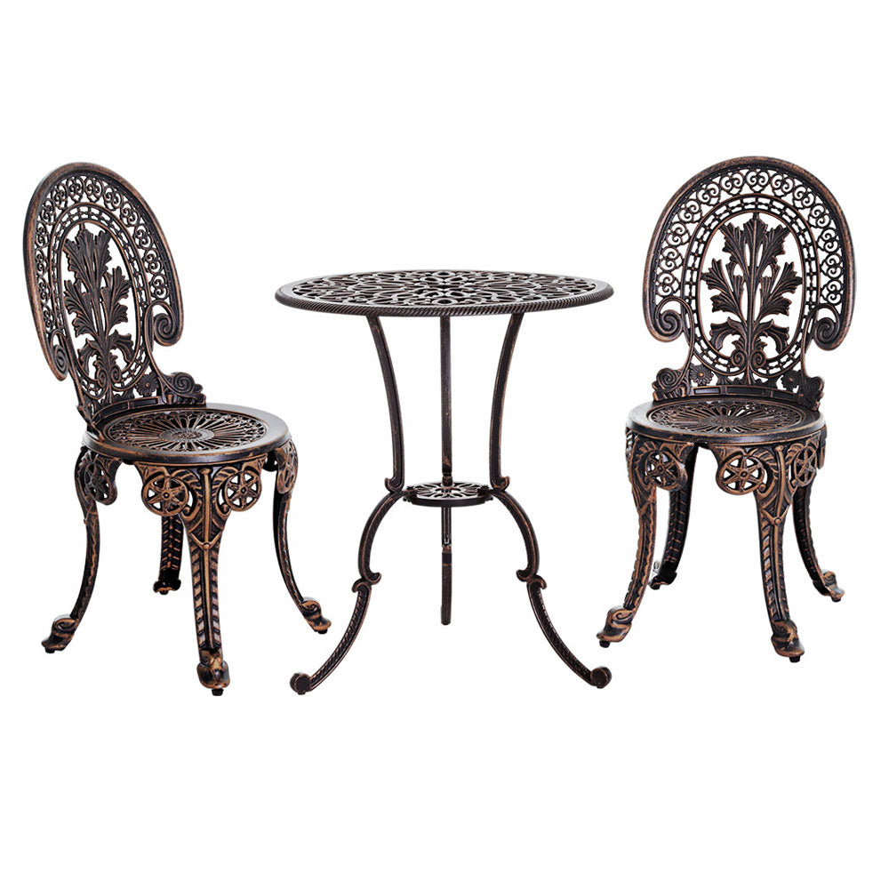 Marlook 3PC Patio Furniture Outdoor Bistro Set Dining Chairs Aluminium Bronze