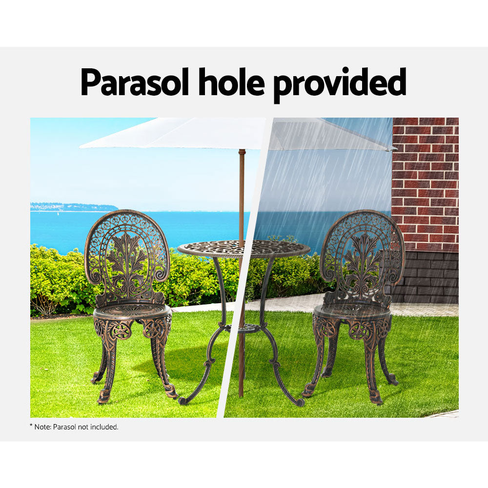 Marlook 3PC Patio Furniture Outdoor Bistro Set Dining Chairs Aluminium Bronze