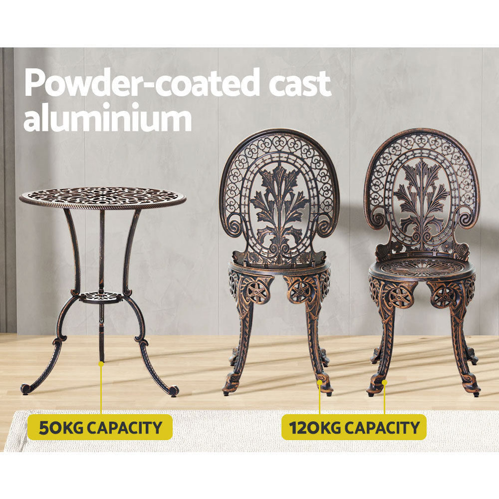 Marlook 3PC Patio Furniture Outdoor Bistro Set Dining Chairs Aluminium Bronze