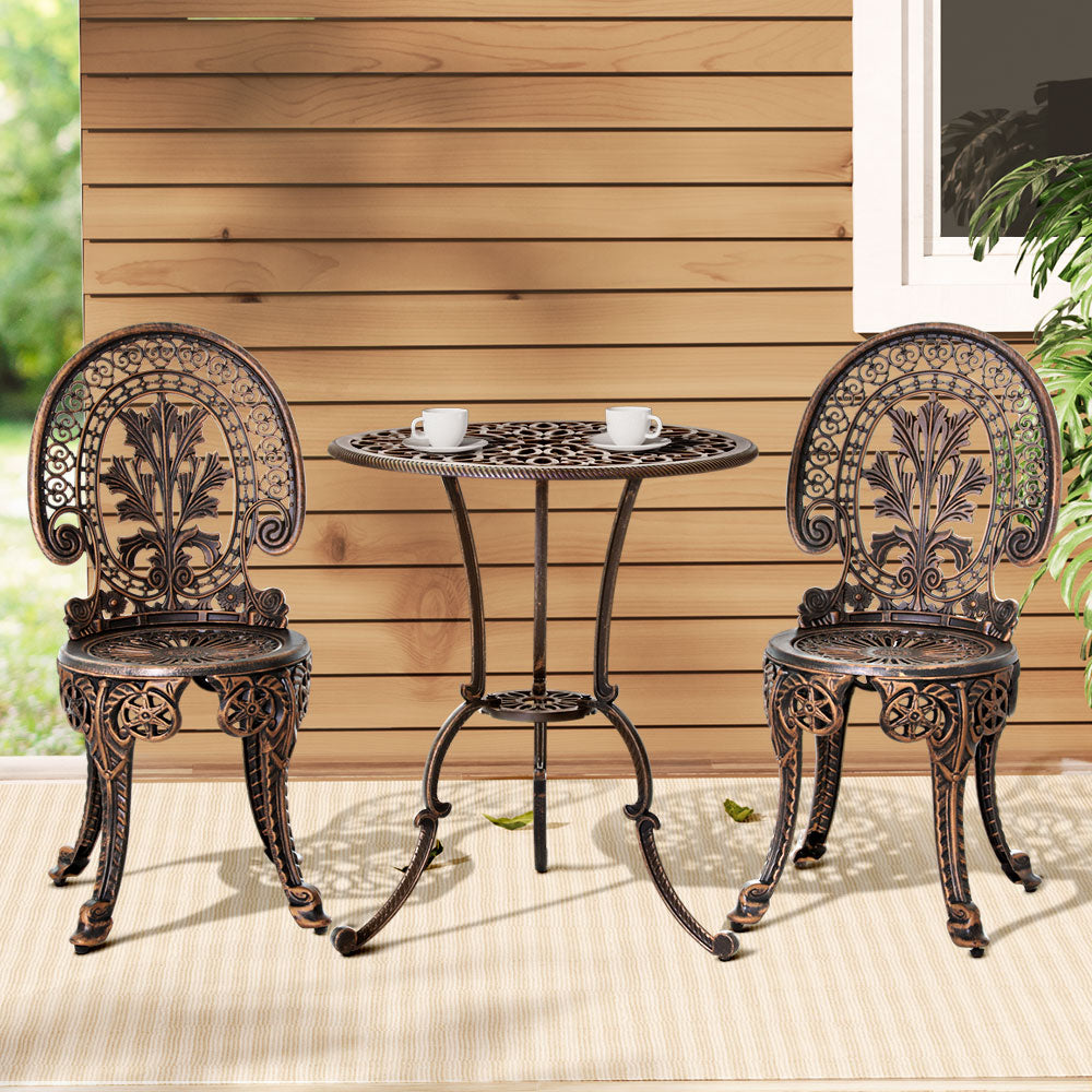 Marlook 3PC Patio Furniture Outdoor Bistro Set Dining Chairs Aluminium Bronze