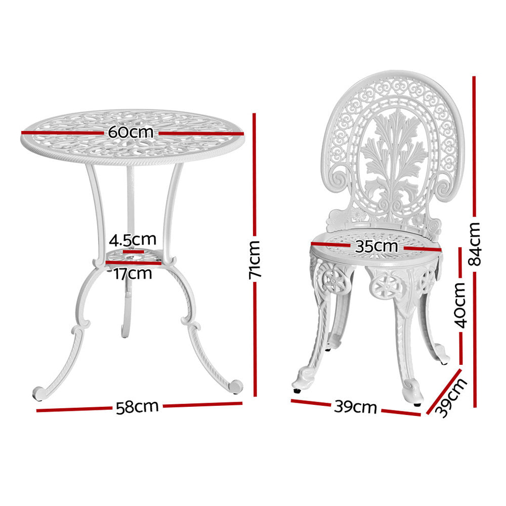 Marlook 3PC Patio Furniture Outdoor Bistro Set Dining Chairs Aluminium White