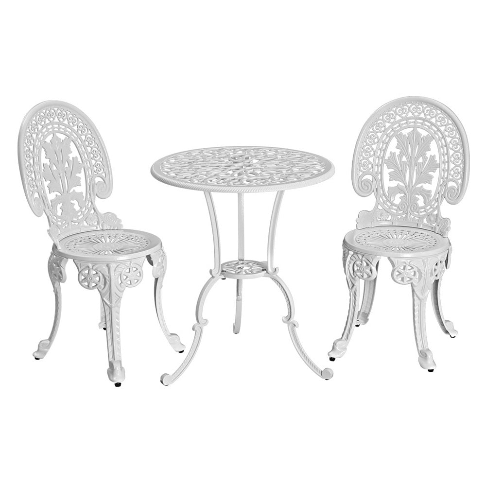 Marlook 3PC Patio Furniture Outdoor Bistro Set Dining Chairs Aluminium White