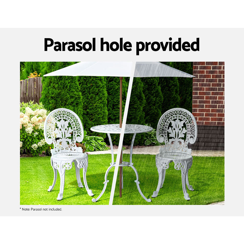 Marlook 3PC Patio Furniture Outdoor Bistro Set Dining Chairs Aluminium White