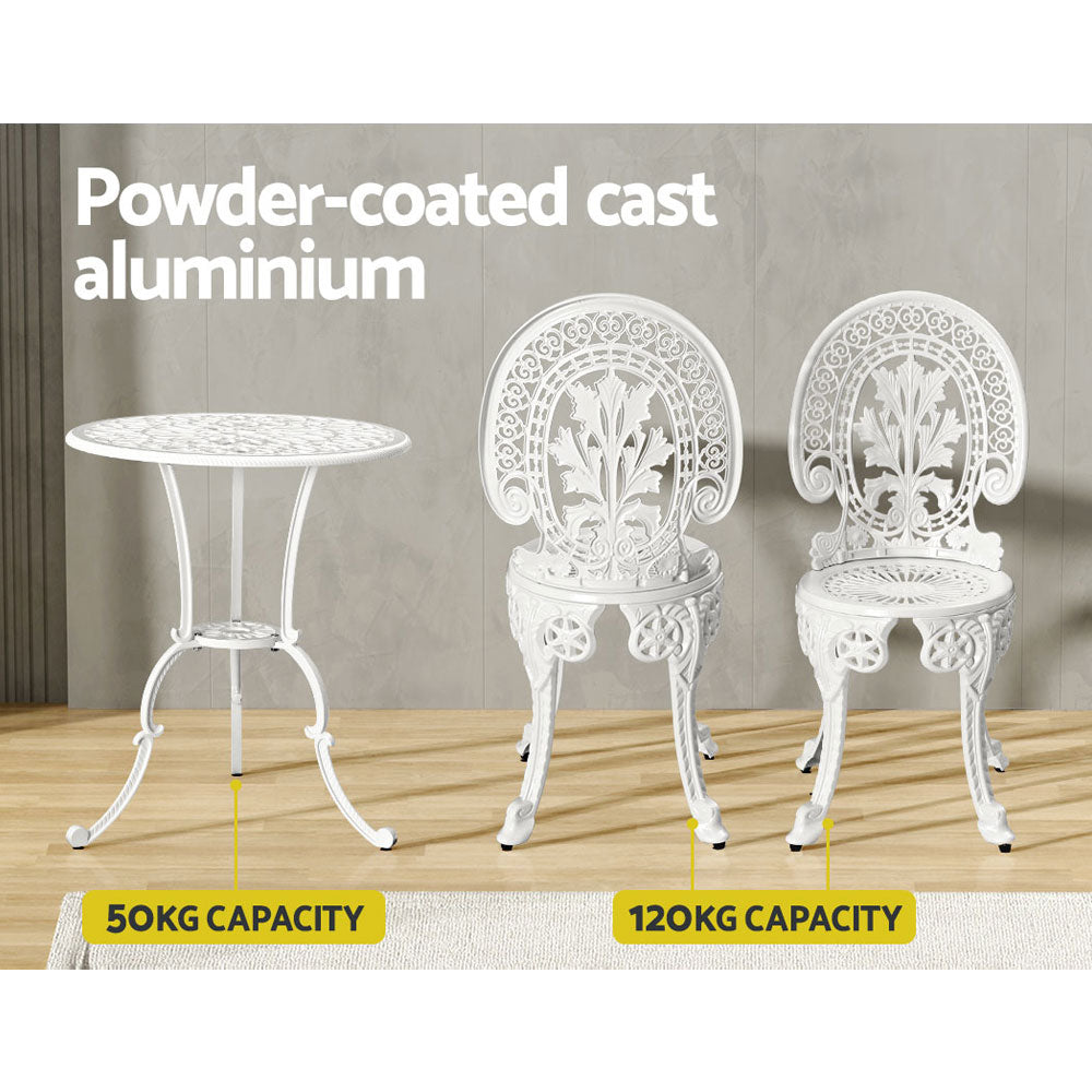 Marlook 3PC Patio Furniture Outdoor Bistro Set Dining Chairs Aluminium White