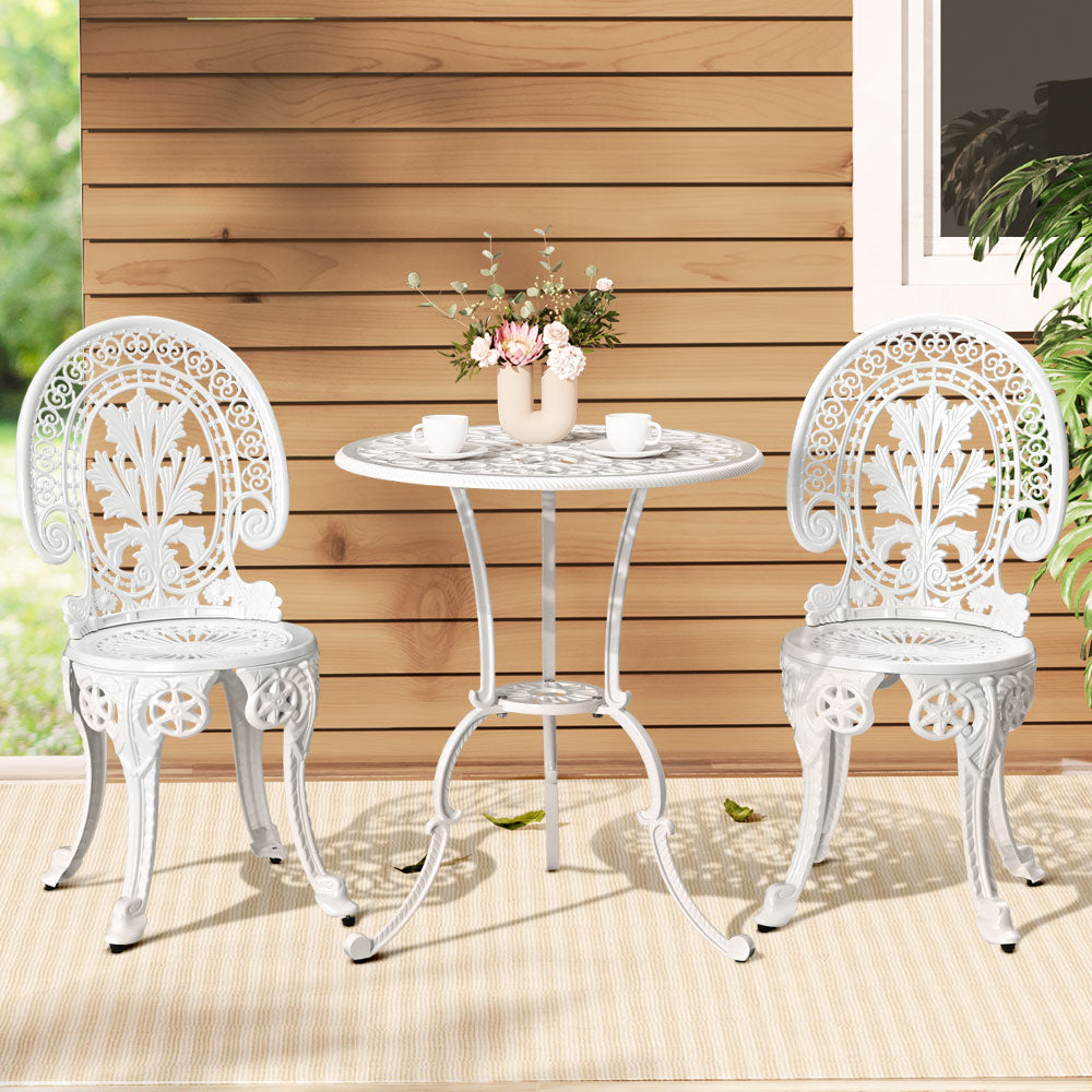 Marlook 3PC Patio Furniture Outdoor Bistro Set Dining Chairs Aluminium White