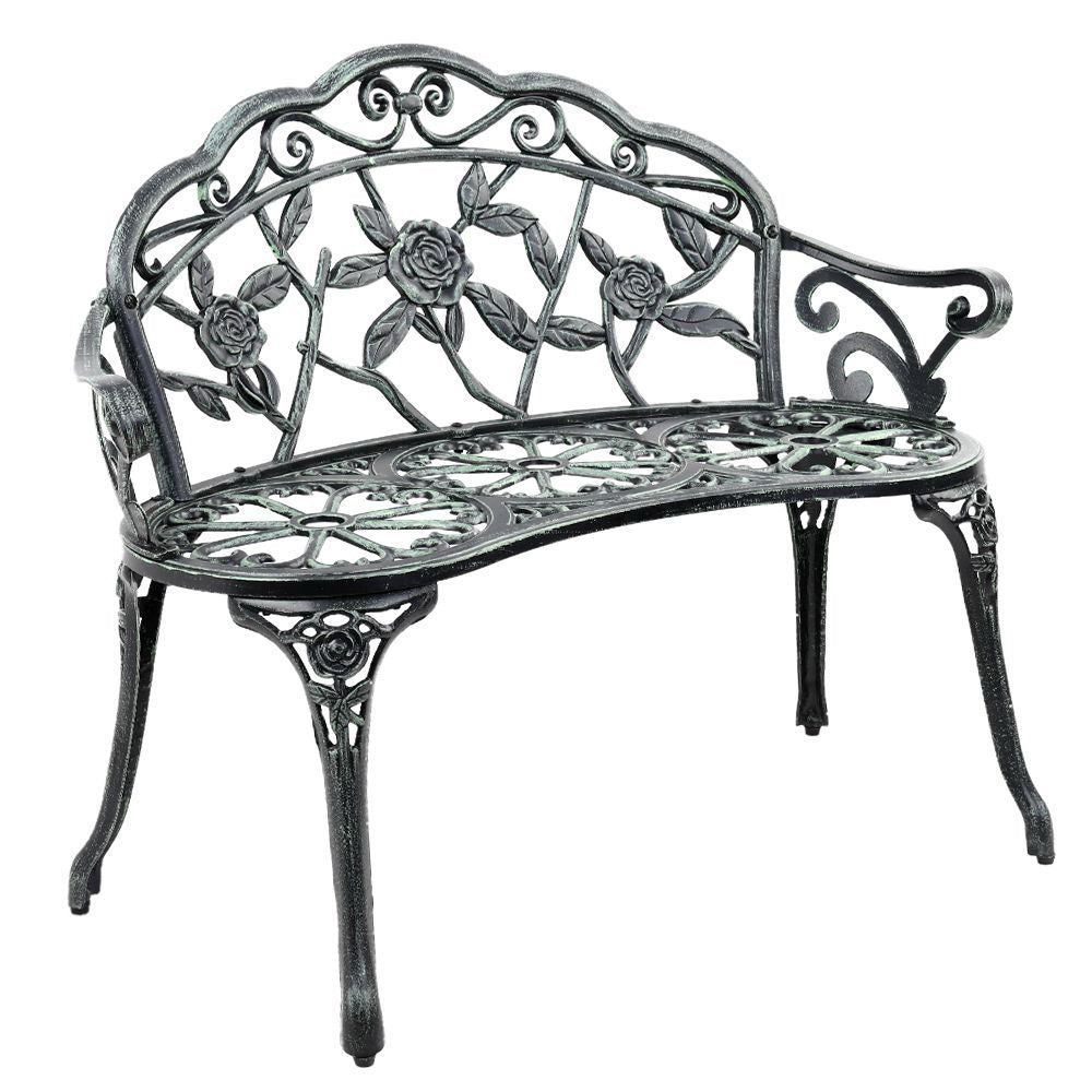 Marlook Outdoor Garden Bench Seat 100cm Cast Aluminium Patio Chair Vintage Green