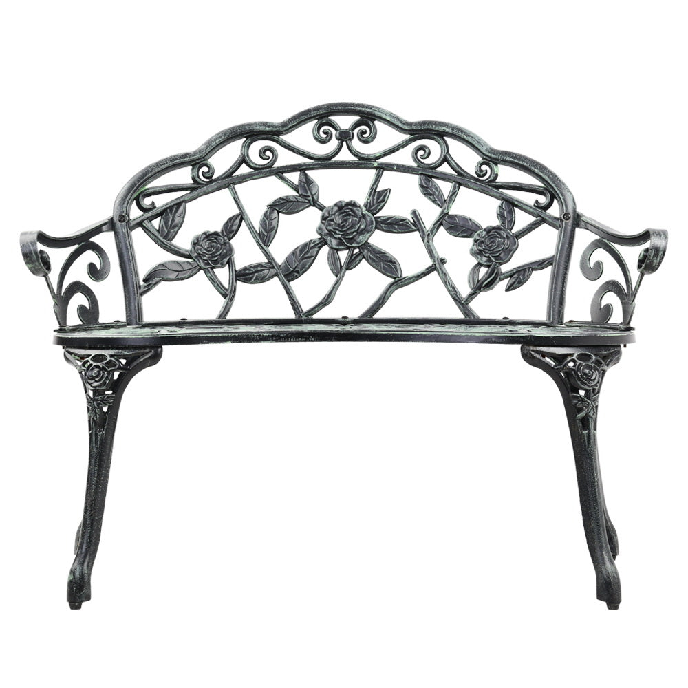 Marlook Outdoor Garden Bench Seat 100cm Cast Aluminium Patio Chair Vintage Green