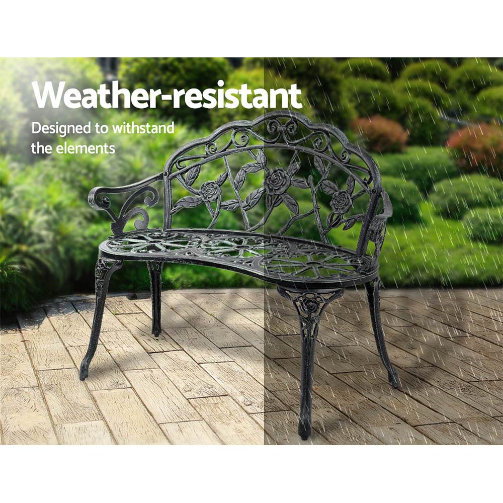 Marlook Outdoor Garden Bench Seat 100cm Cast Aluminium Patio Chair Vintage Green