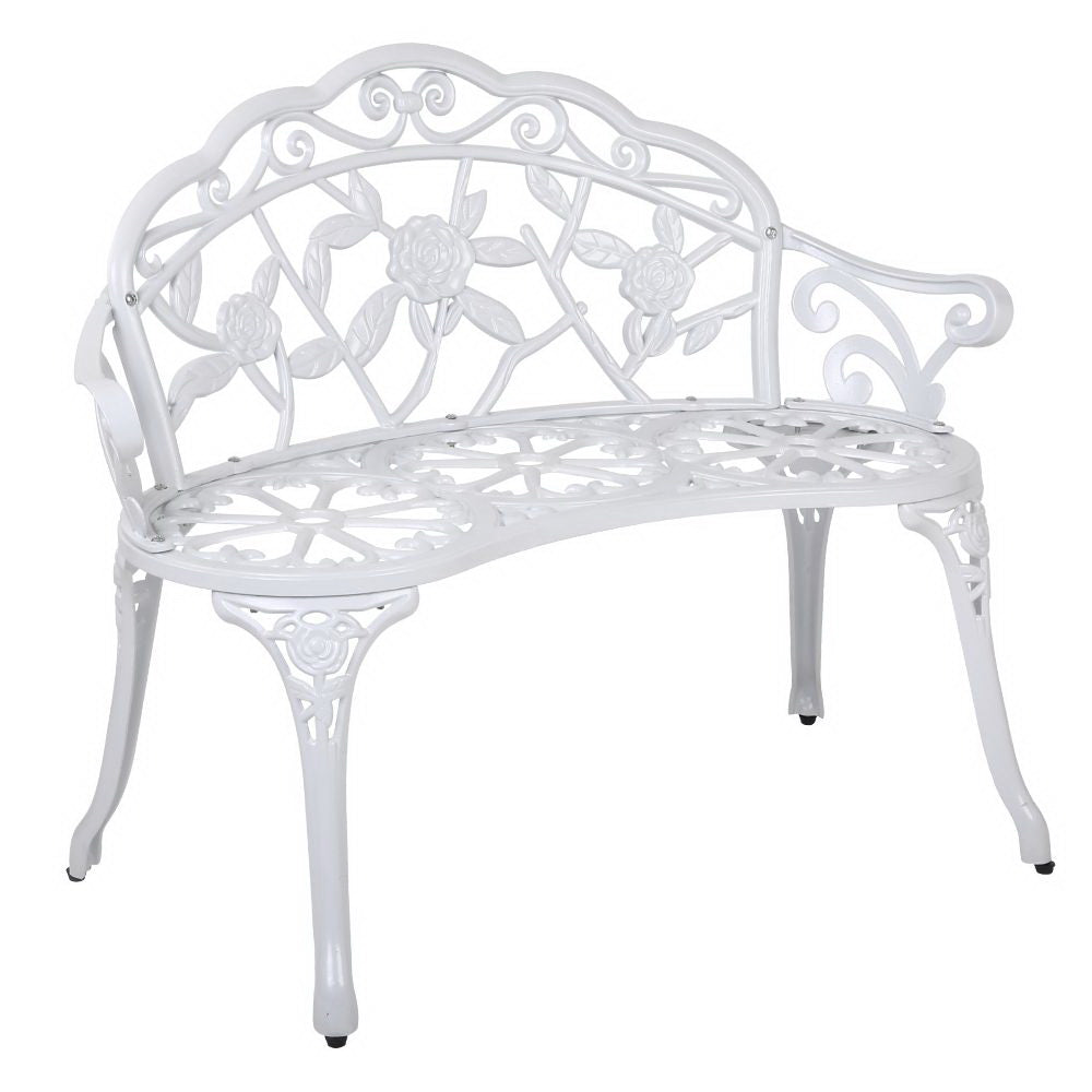 Marlook Outdoor Garden Bench Seat 100cm Cast Aluminium Outdoor Patio Chair Vintage White