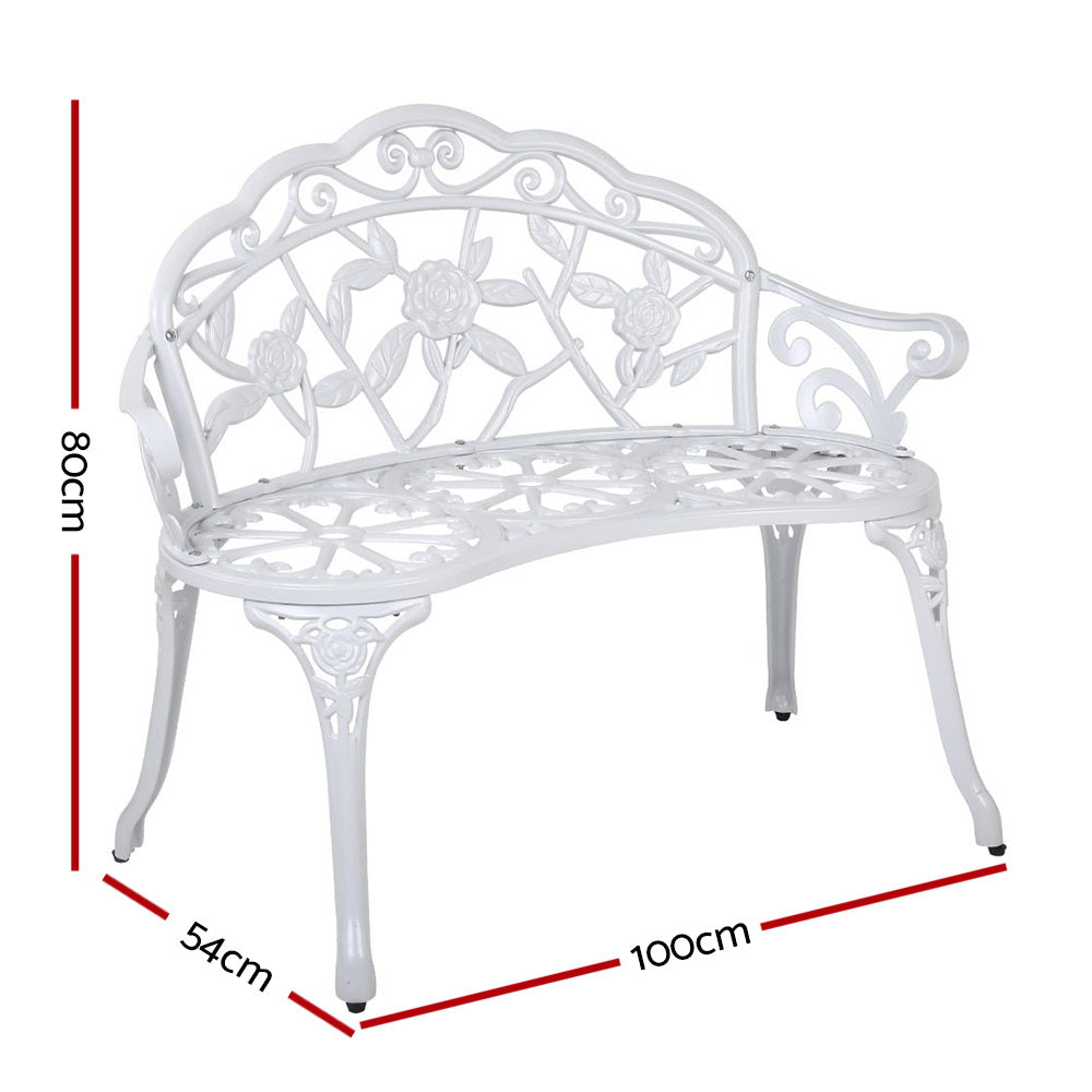 Marlook Outdoor Garden Bench Seat 100cm Cast Aluminium Outdoor Patio Chair Vintage White