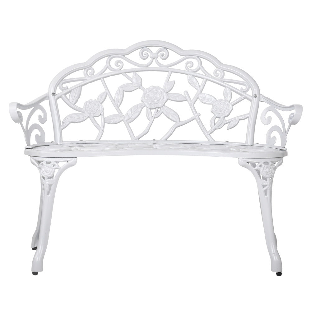 Marlook Outdoor Garden Bench Seat 100cm Cast Aluminium Outdoor Patio Chair Vintage White