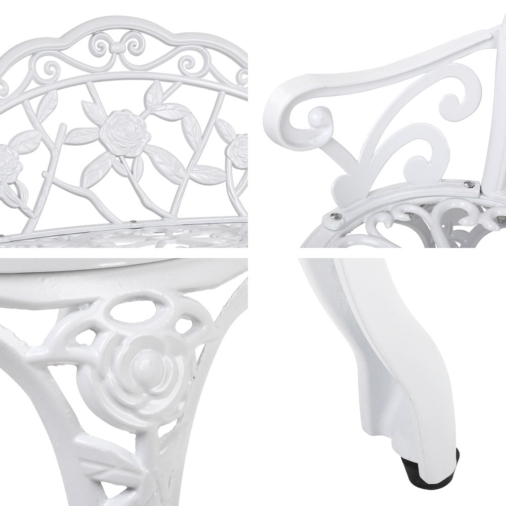 Marlook Outdoor Garden Bench Seat 100cm Cast Aluminium Outdoor Patio Chair Vintage White