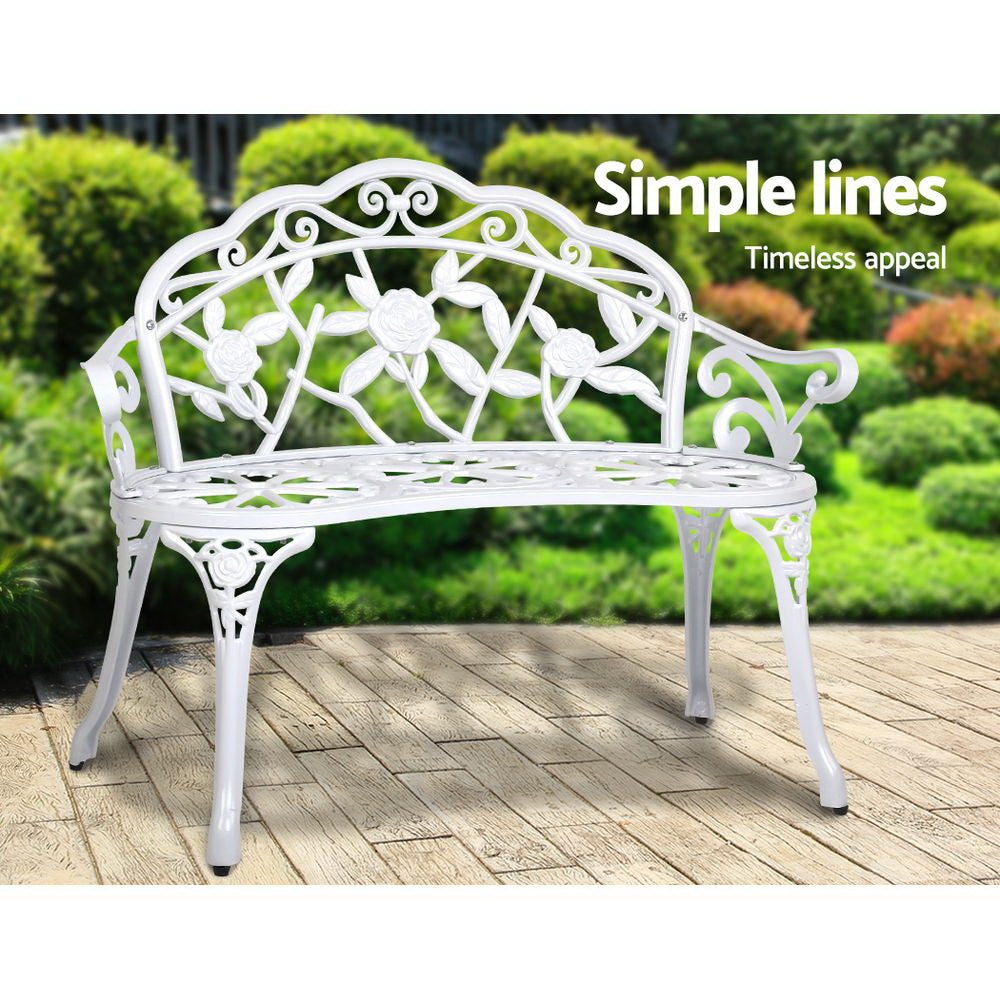 Marlook Outdoor Garden Bench Seat 100cm Cast Aluminium Outdoor Patio Chair Vintage White