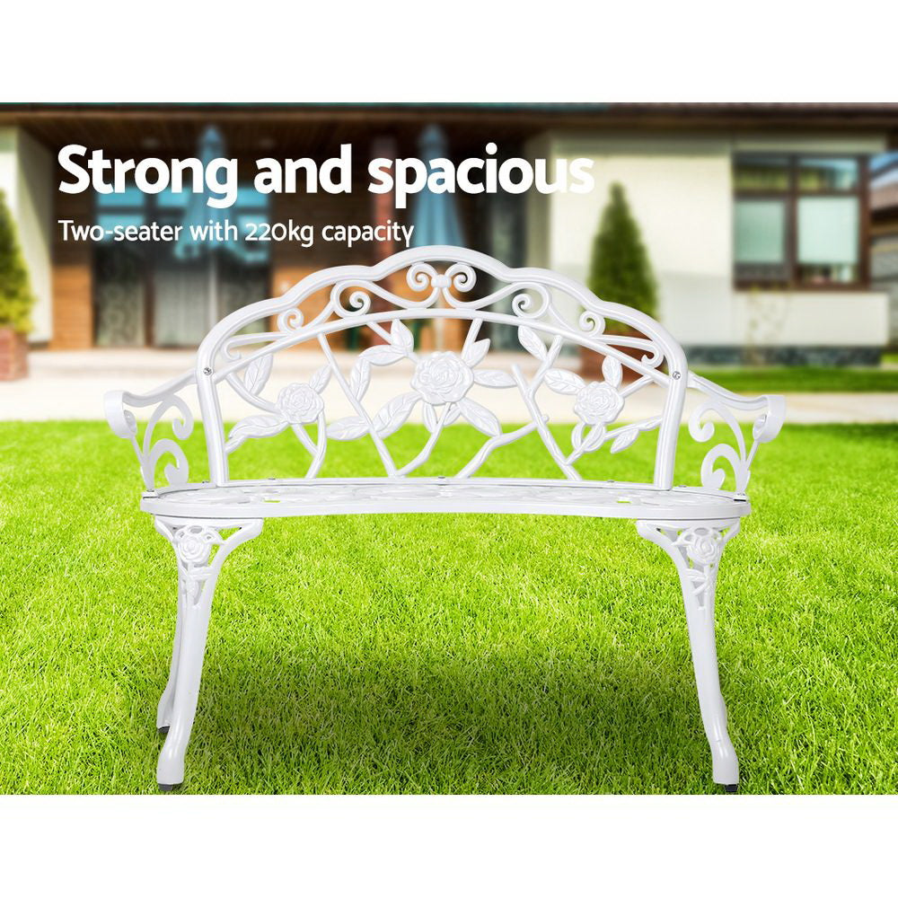 Marlook Outdoor Garden Bench Seat 100cm Cast Aluminium Outdoor Patio Chair Vintage White