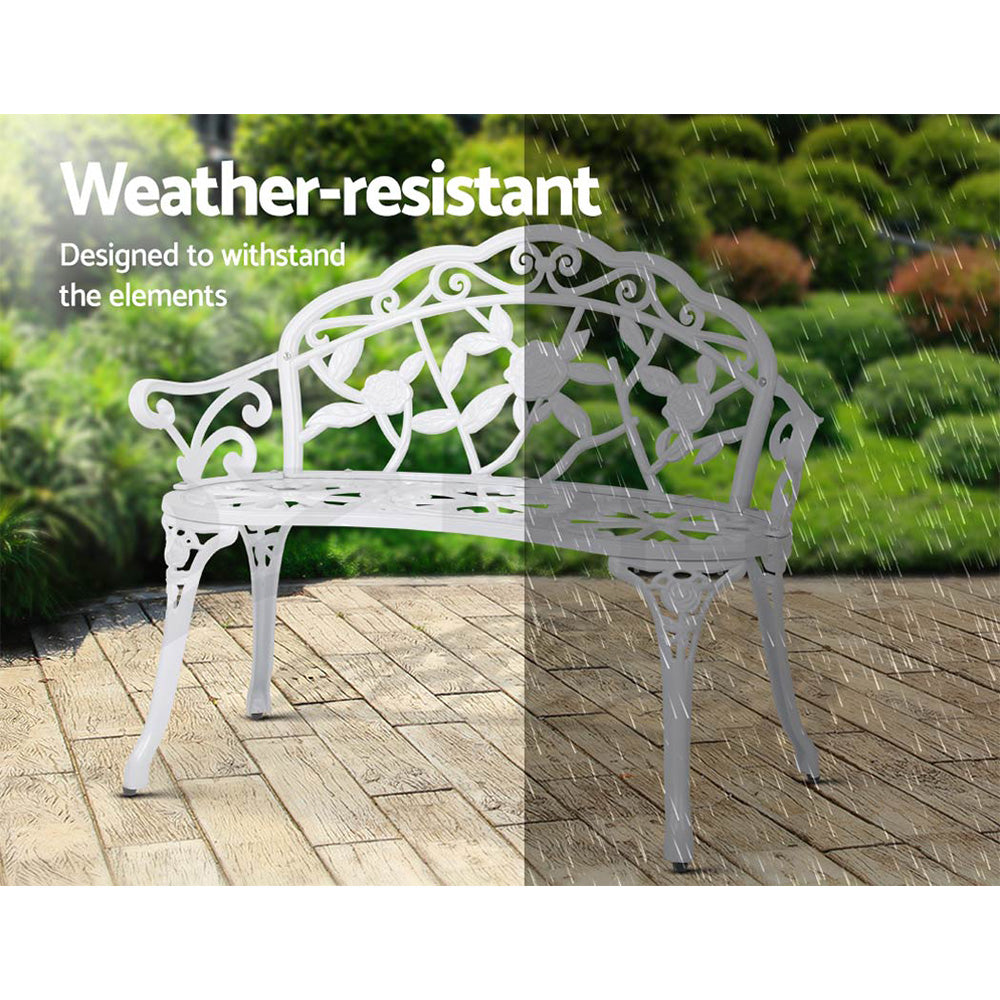 Marlook Outdoor Garden Bench Seat 100cm Cast Aluminium Outdoor Patio Chair Vintage White