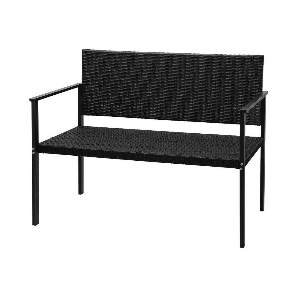 Marlook Outdoor Garden Bench Seat Rattan Chair Steel Patio Furniture Park Black
