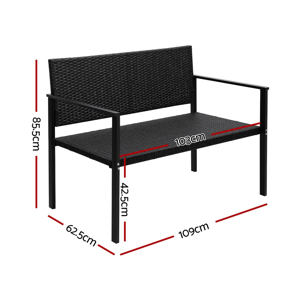 Marlook Outdoor Garden Bench Seat Rattan Chair Steel Patio Furniture Park Black