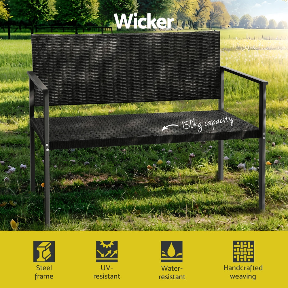 Marlook Outdoor Garden Bench Seat Rattan Chair Steel Patio Furniture Park Black