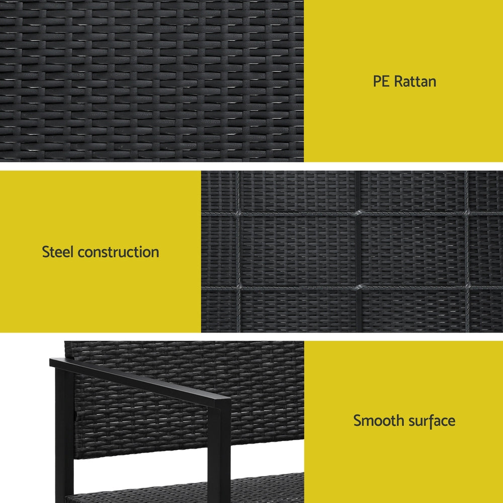 Marlook Outdoor Garden Bench Seat Rattan Chair Steel Patio Furniture Park Black