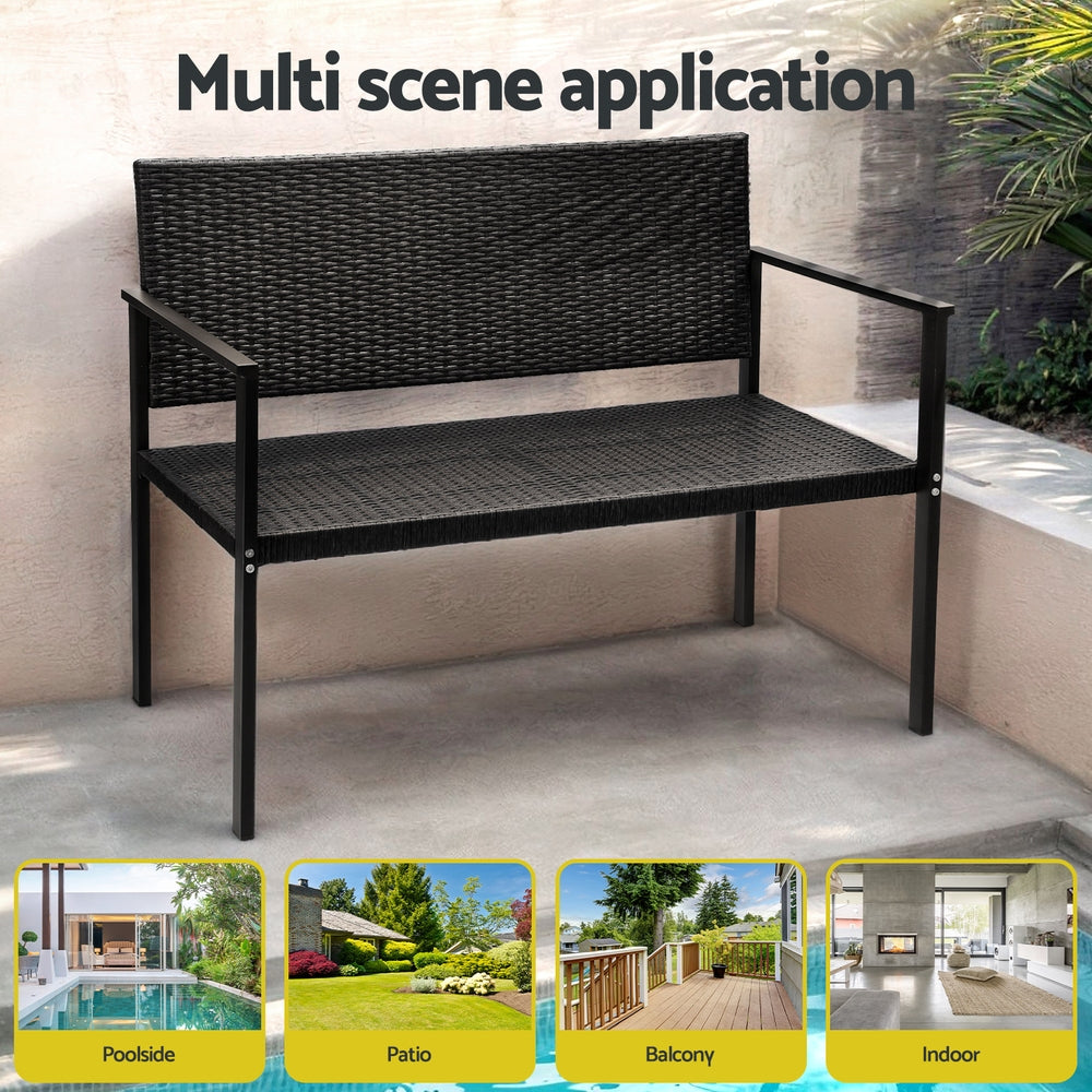 Marlook Outdoor Garden Bench Seat Rattan Chair Steel Patio Furniture Park Black