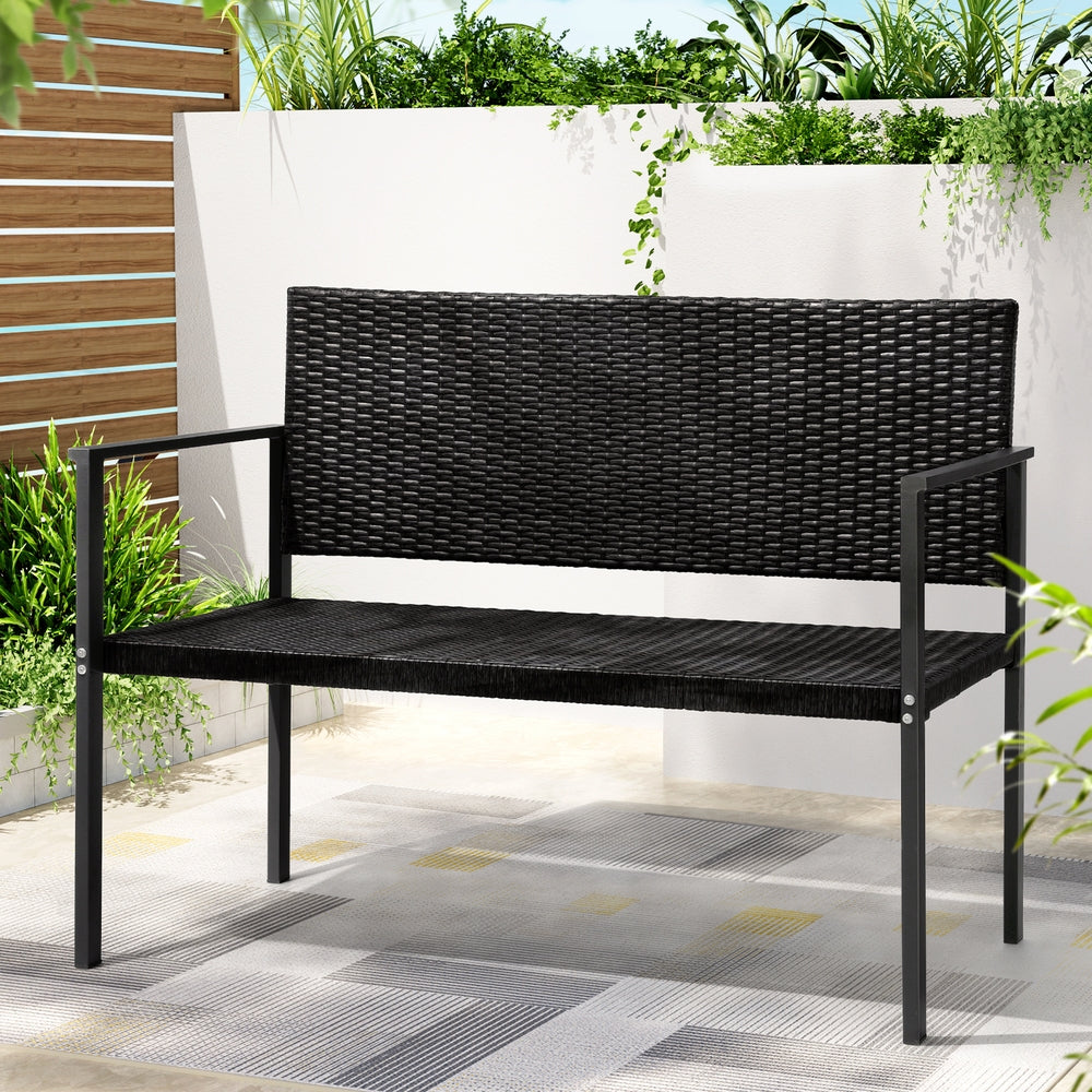 Marlook Outdoor Garden Bench Seat Rattan Chair Steel Patio Furniture Park Black
