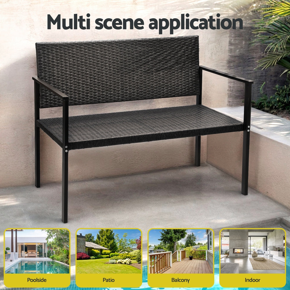 Marlook Outdoor Garden Bench Seat Rattan Chair Steel Patio Furniture Park Grey