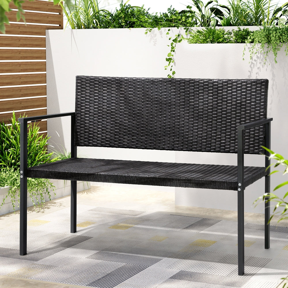 Marlook Outdoor Garden Bench Seat Rattan Chair Steel Patio Furniture Park Grey