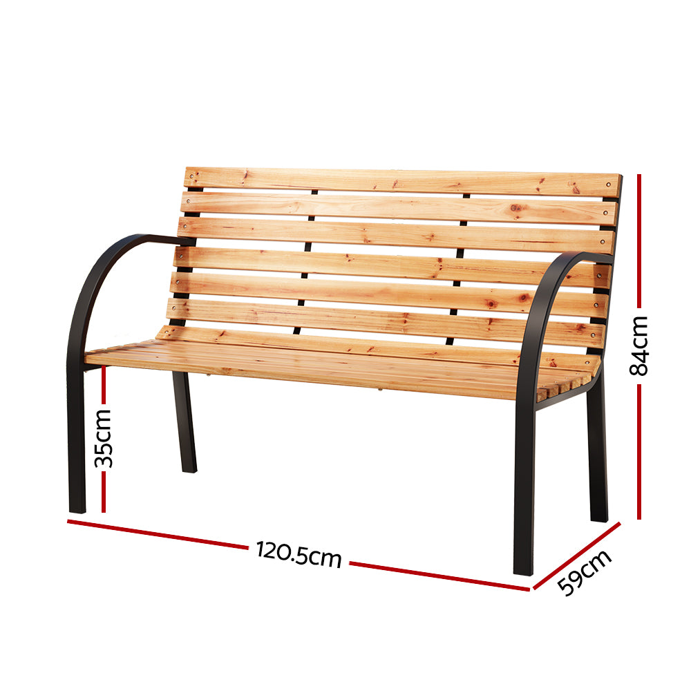 Marlook Outdoor Garden Bench Seat 120cm Wooden Steel 2 Seater Patio Furniture Natural