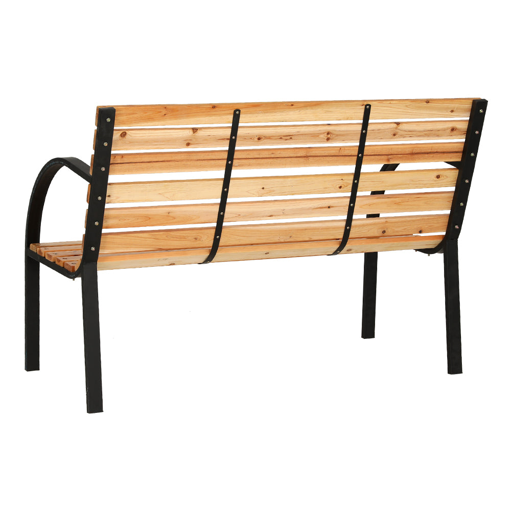 Marlook Outdoor Garden Bench Seat 120cm Wooden Steel 2 Seater Patio Furniture Natural