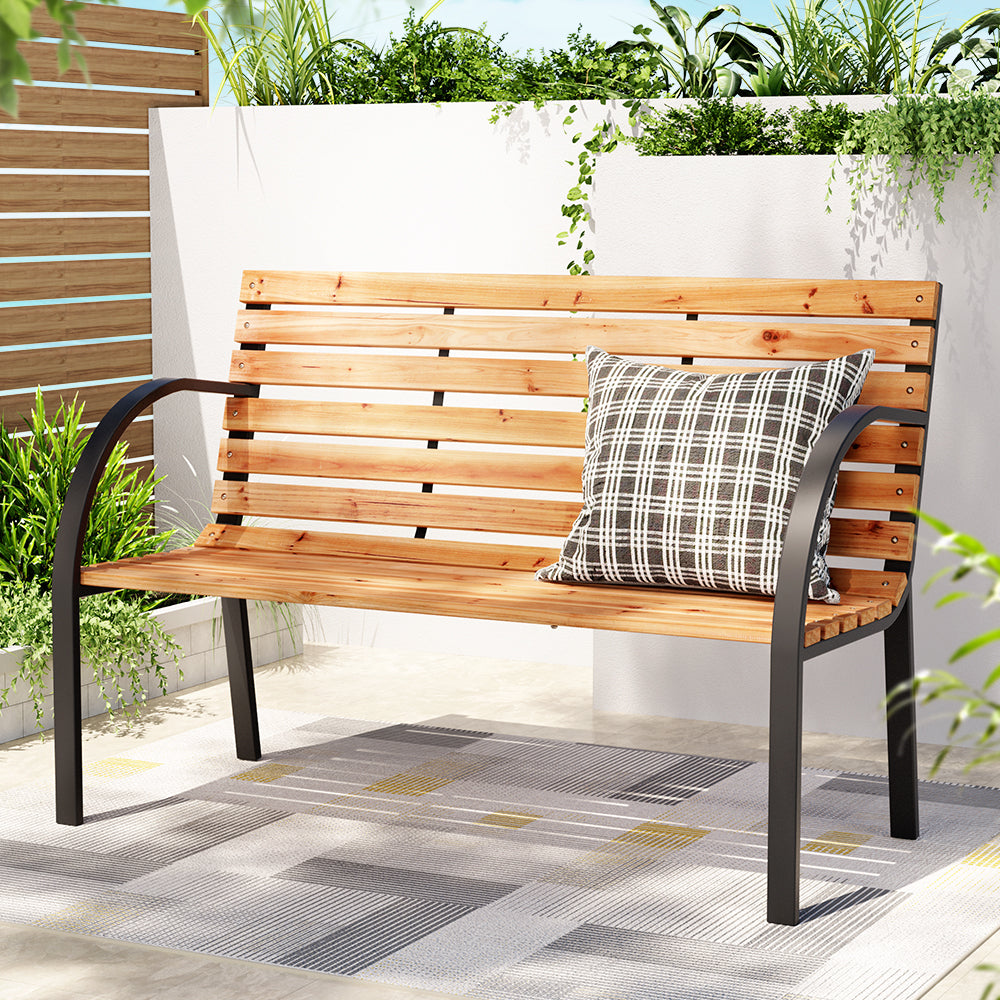 Marlook Outdoor Garden Bench Seat 120cm Wooden Steel 2 Seater Patio Furniture Natural