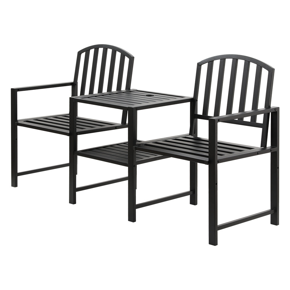 Marlook Outdoor Garden Bench Seat Loveseat Steel Table Chairs Patio Furniture Black