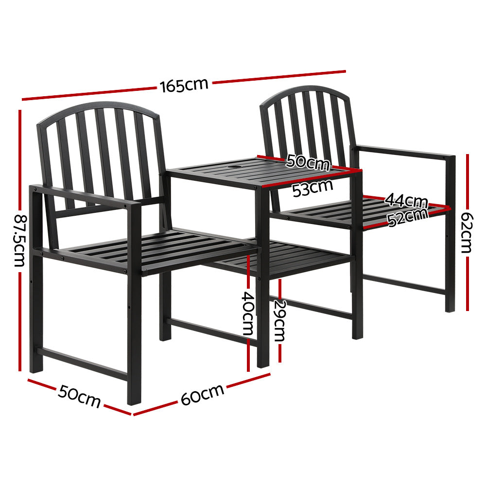 Marlook Outdoor Garden Bench Seat Loveseat Steel Table Chairs Patio Furniture Black
