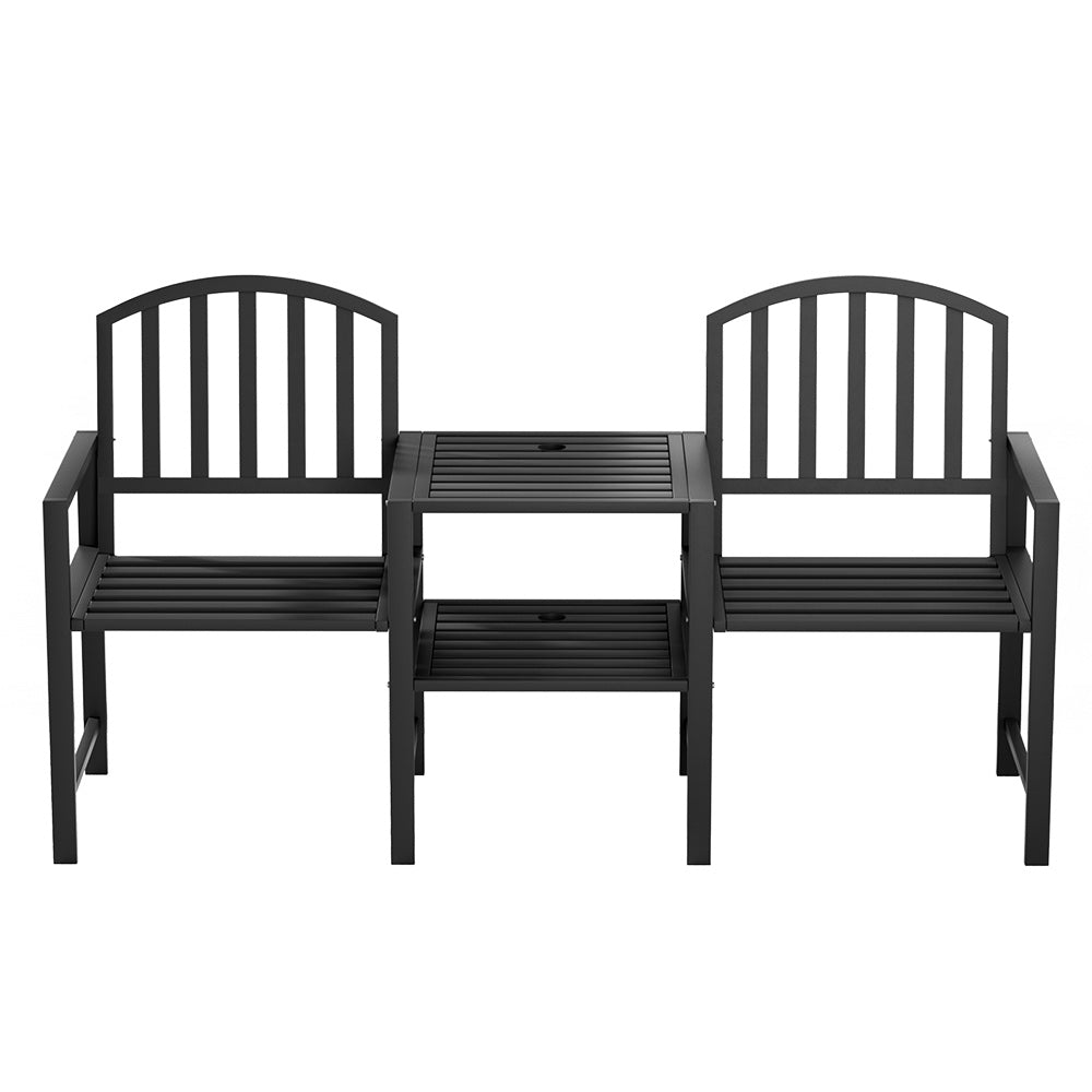 Marlook Outdoor Garden Bench Seat Loveseat Steel Table Chairs Patio Furniture Black