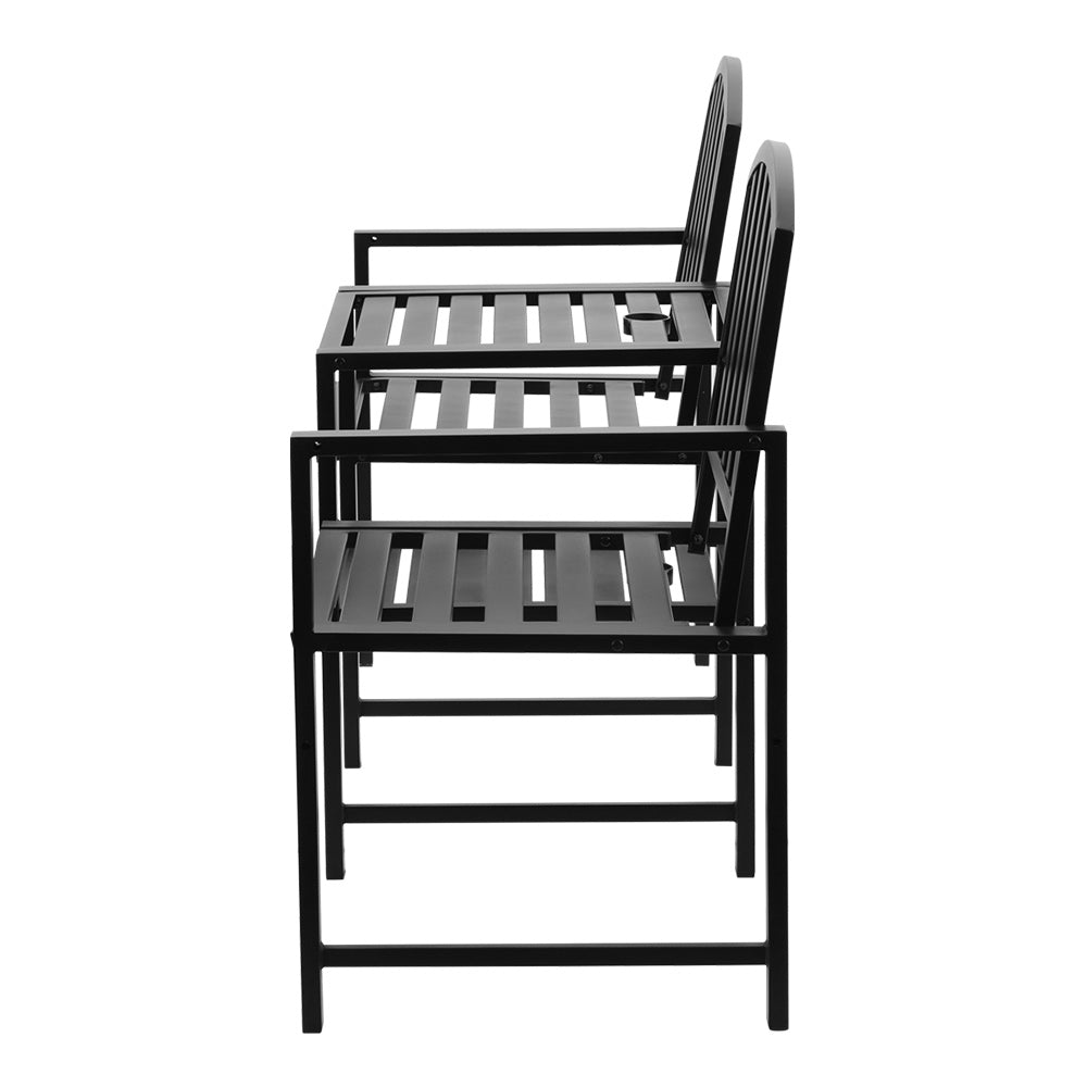 Marlook Outdoor Garden Bench Seat Loveseat Steel Table Chairs Patio Furniture Black