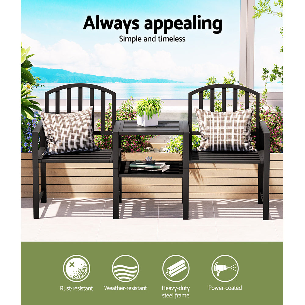 Marlook Outdoor Garden Bench Seat Loveseat Steel Table Chairs Patio Furniture Black
