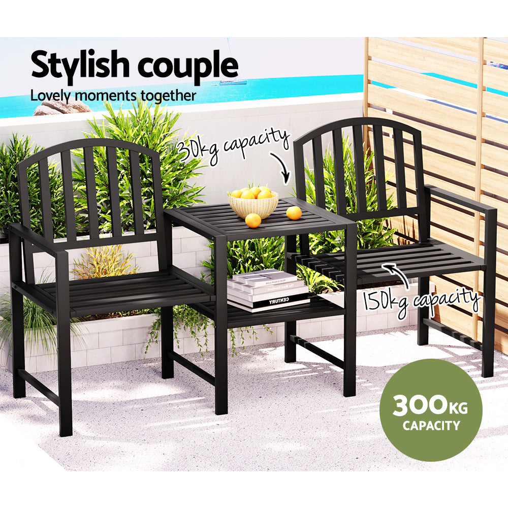 Marlook Outdoor Garden Bench Seat Loveseat Steel Table Chairs Patio Furniture Black