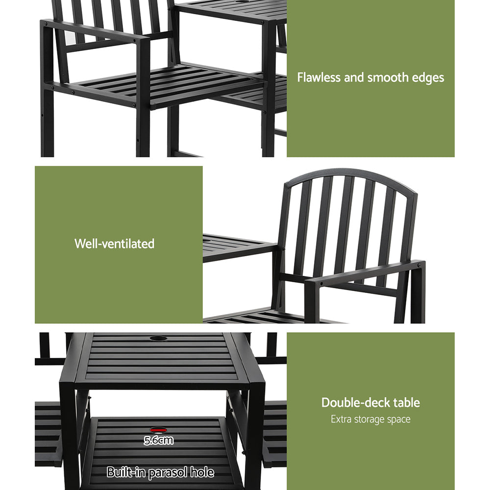 Marlook Outdoor Garden Bench Seat Loveseat Steel Table Chairs Patio Furniture Black