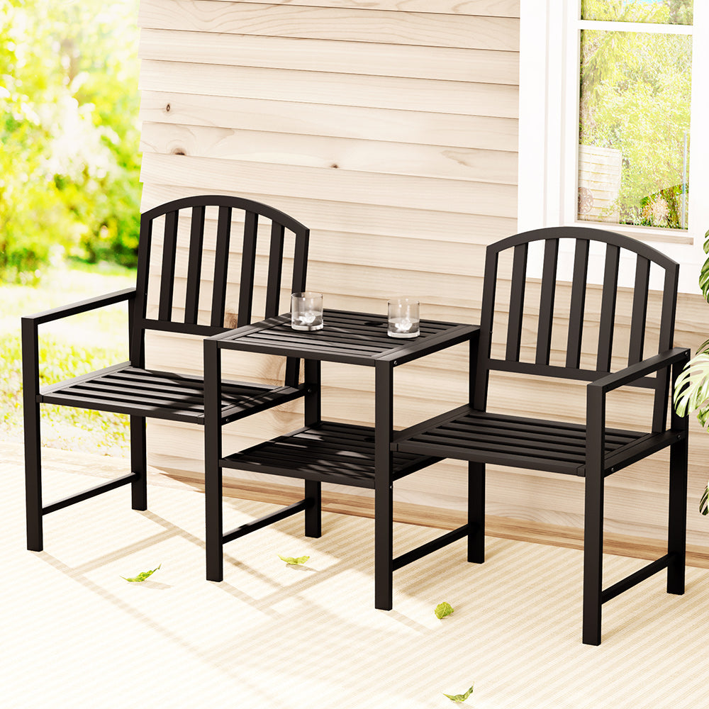 Marlook Outdoor Garden Bench Seat Loveseat Steel Table Chairs Patio Furniture Black