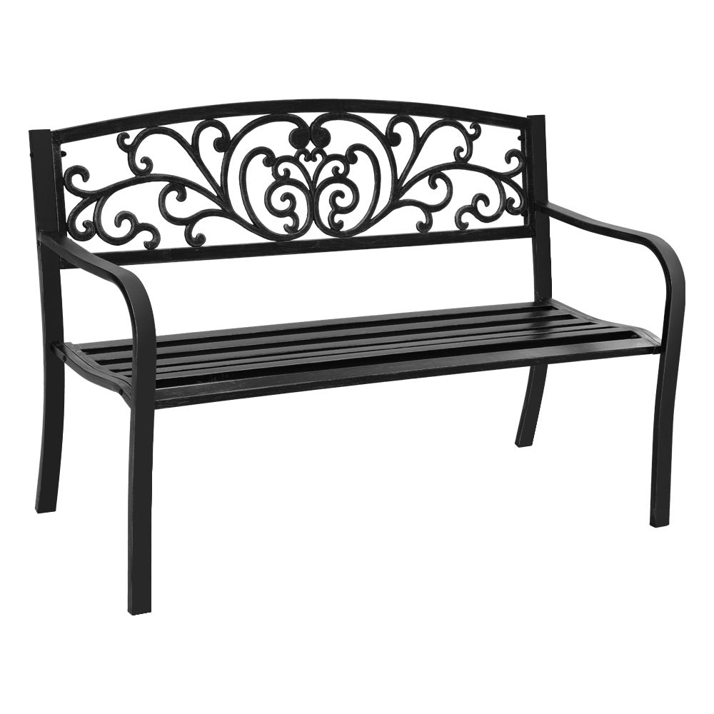 Marlook Outdoor Garden Bench Seat Steel Outdoor Furniture 3 Seater Park Black