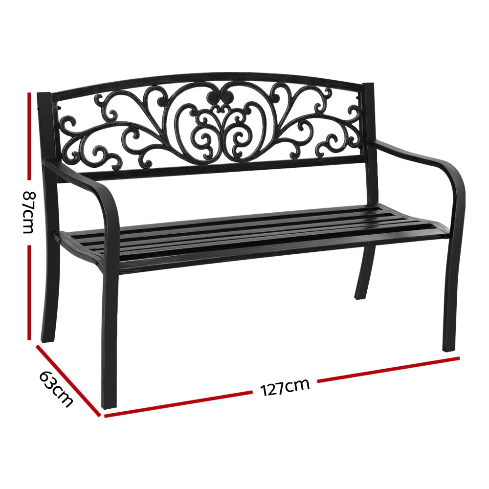 Marlook Outdoor Garden Bench Seat Steel Outdoor Furniture 3 Seater Park Black