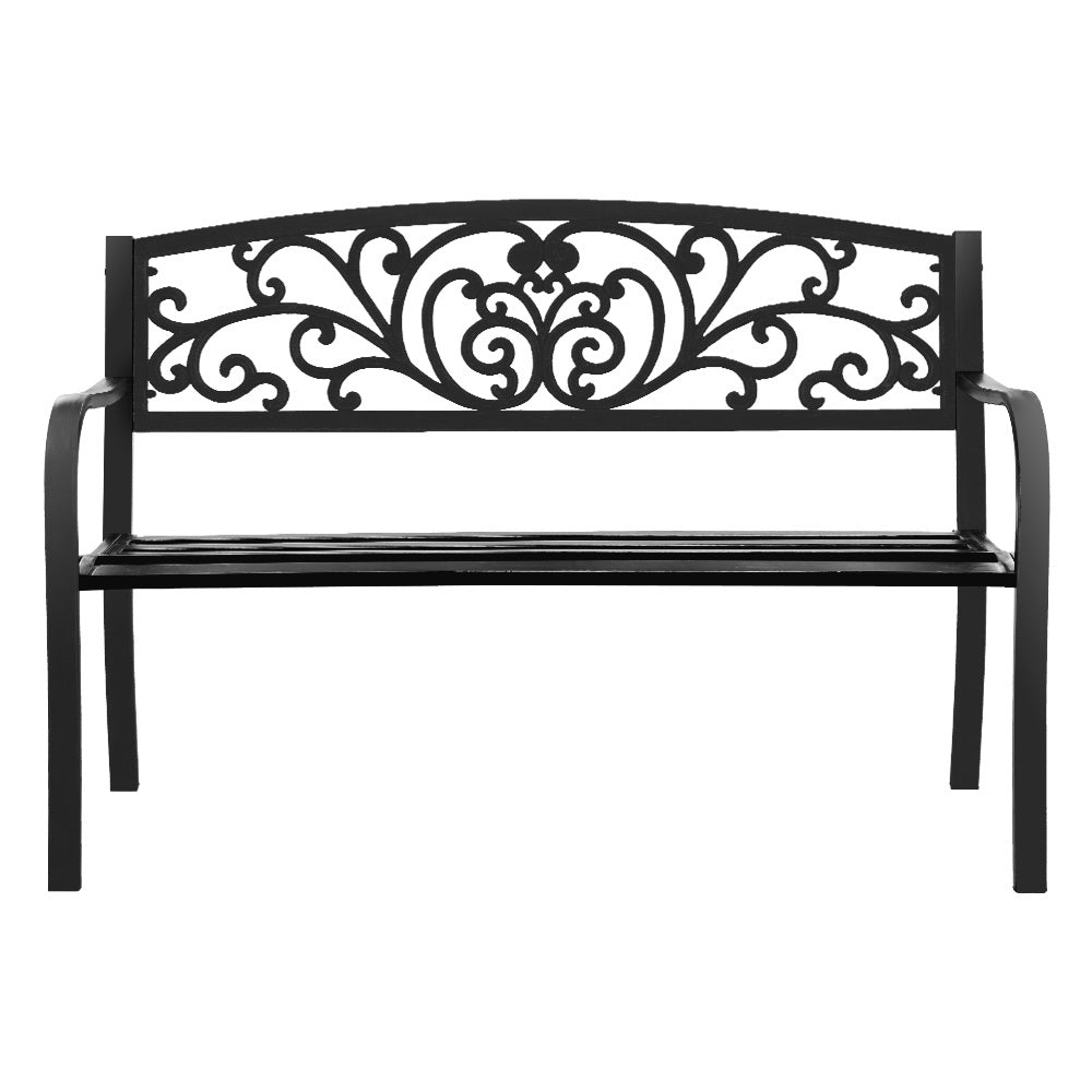 Marlook Outdoor Garden Bench Seat Steel Outdoor Furniture 3 Seater Park Black