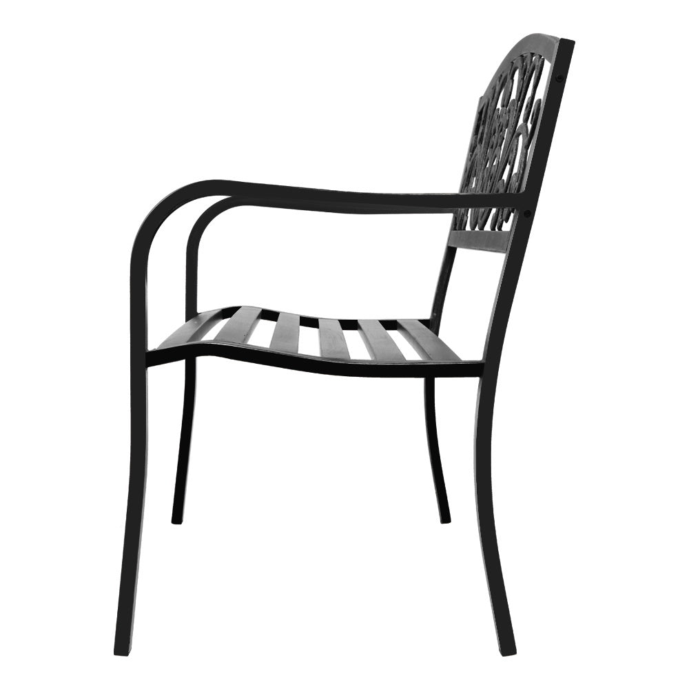 Marlook Outdoor Garden Bench Seat Steel Outdoor Furniture 3 Seater Park Black
