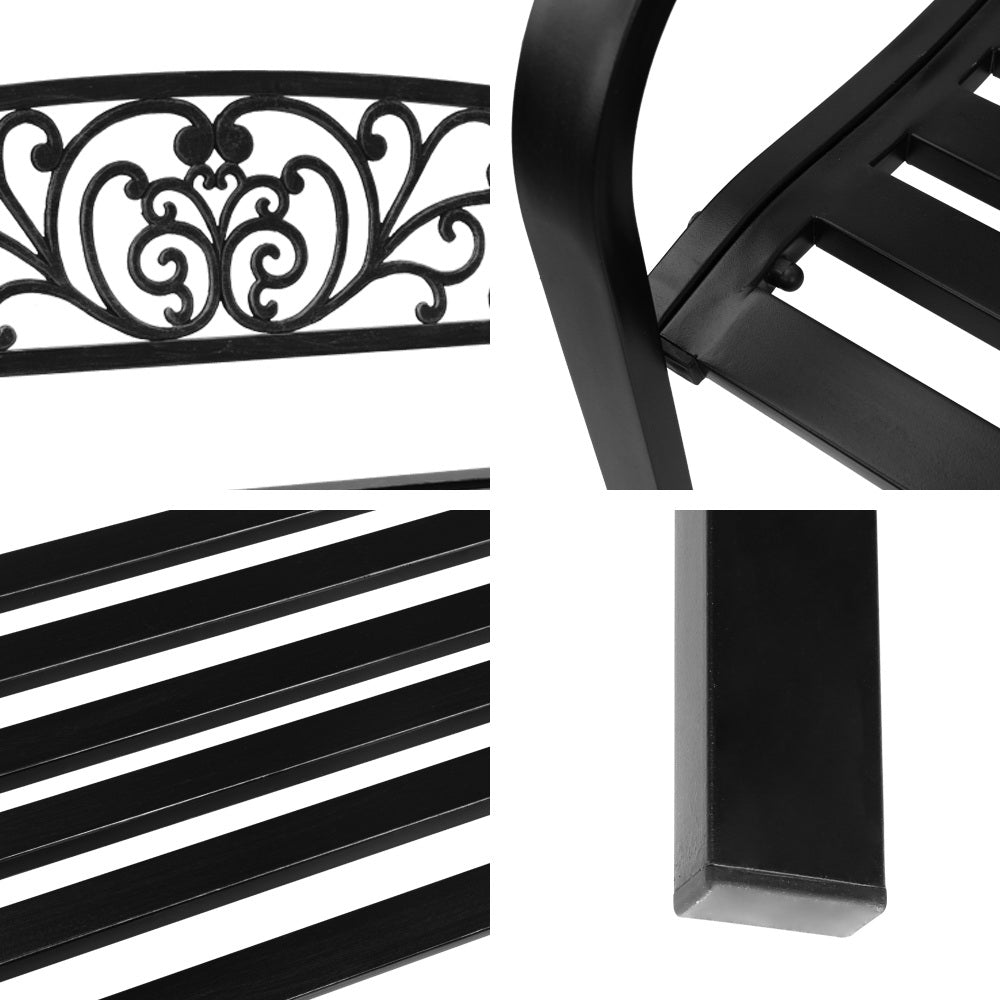 Marlook Outdoor Garden Bench Seat Steel Outdoor Furniture 3 Seater Park Black