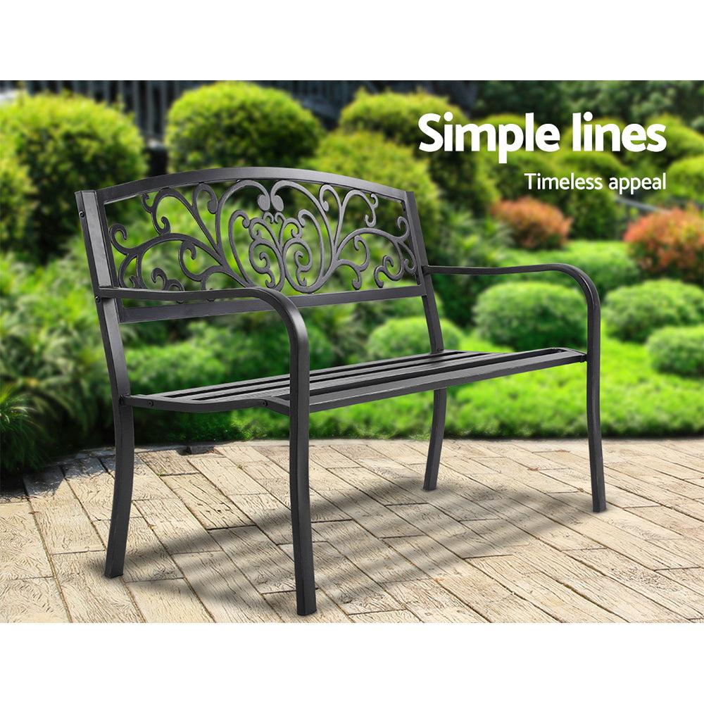 Marlook Outdoor Garden Bench Seat Steel Outdoor Furniture 3 Seater Park Black