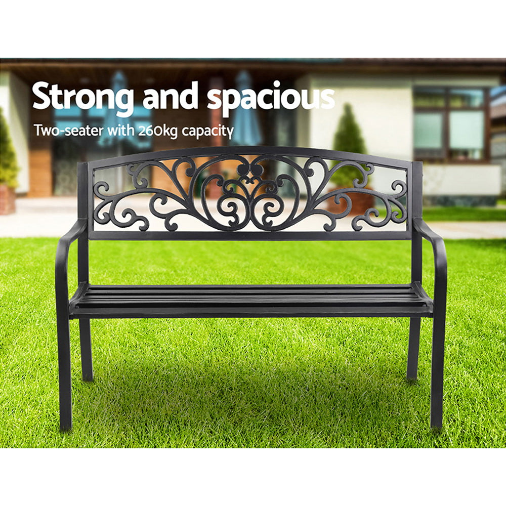 Marlook Outdoor Garden Bench Seat Steel Outdoor Furniture 3 Seater Park Black